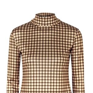 Rokh Mask Houndstooth Satin-Jersey Turtleneck Top XS New With Tags